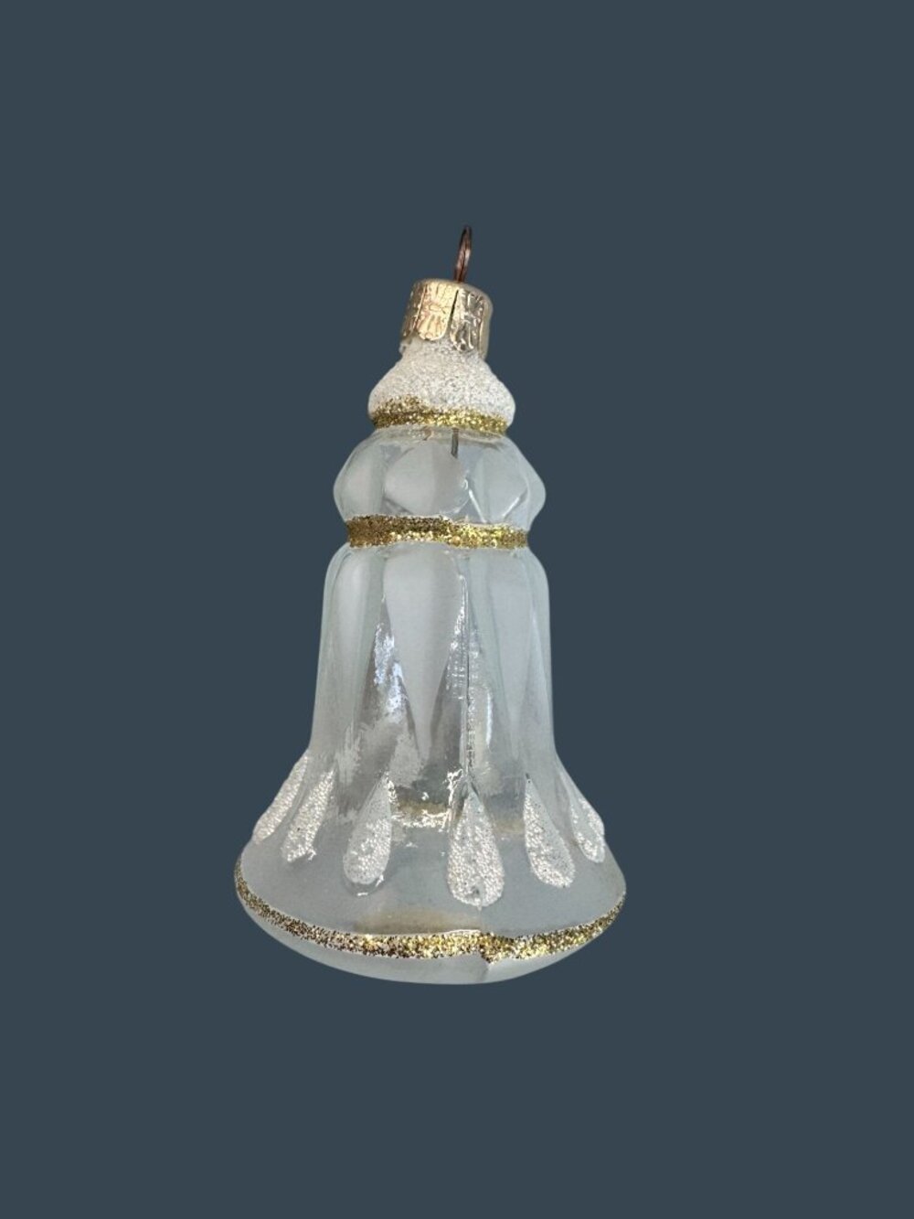 Vintage Czechoslovakia Frosted Optic Glass Bell Christmas Ornament 4.5" Gold - Picture 5 of 7